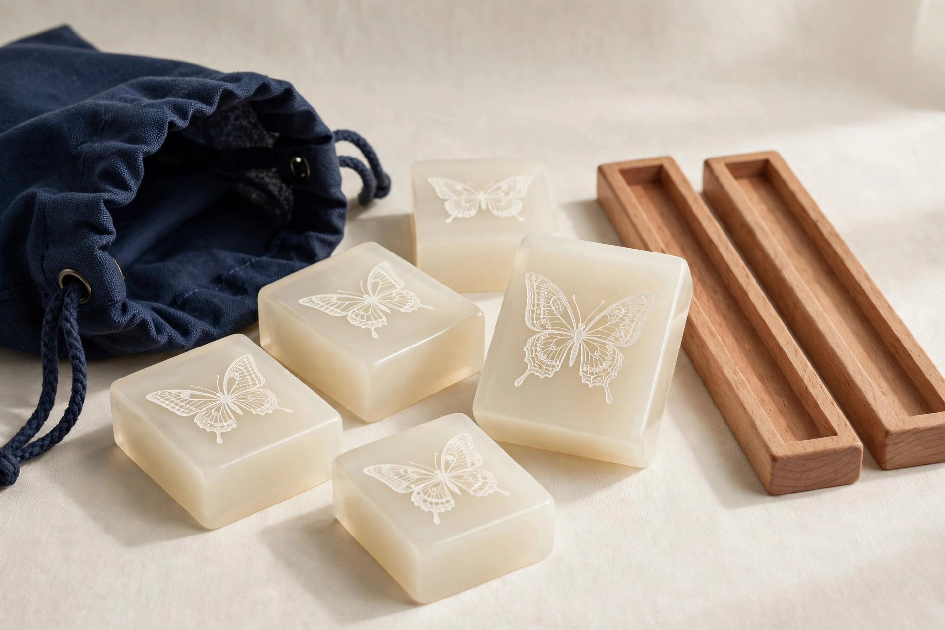 Linda Li Artisan Butterfly — Ivory Tiles, Blue Nautical Bag - product illustration